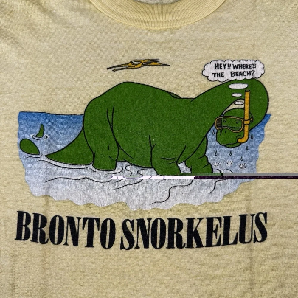 Vintage Bronto Snorkelus Dinosaur Beach T‎ Shirt Kids M 10/12 Made USA Funny 80s